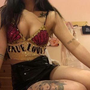 Aussie Brand “Discount Universe” hand-sequinned croptop